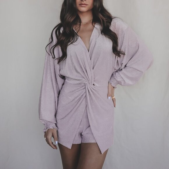 AMAZING LACE Light Purle Sparkly Open Back Romper - Picture 1 of 3